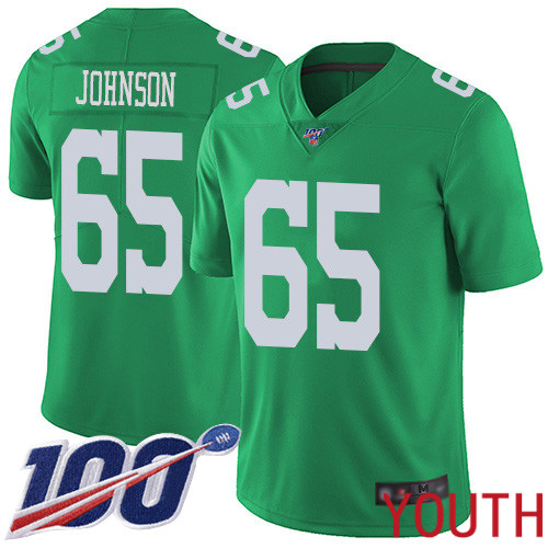 Youth Philadelphia Eagles #65 Lane Johnson Limited Green Rush Vapor Untouchable NFL Jersey 100th Season->youth nfl jersey->Youth Jersey